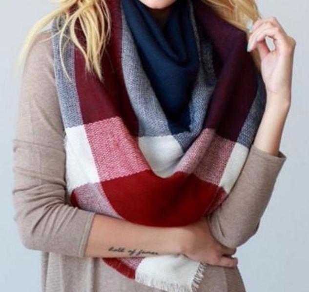 Red and Navy Blanket Scarf - Bean Concept - Etsy