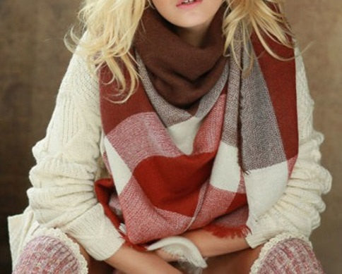 Red and Navy Blanket Scarf - Bean Concept - Etsy