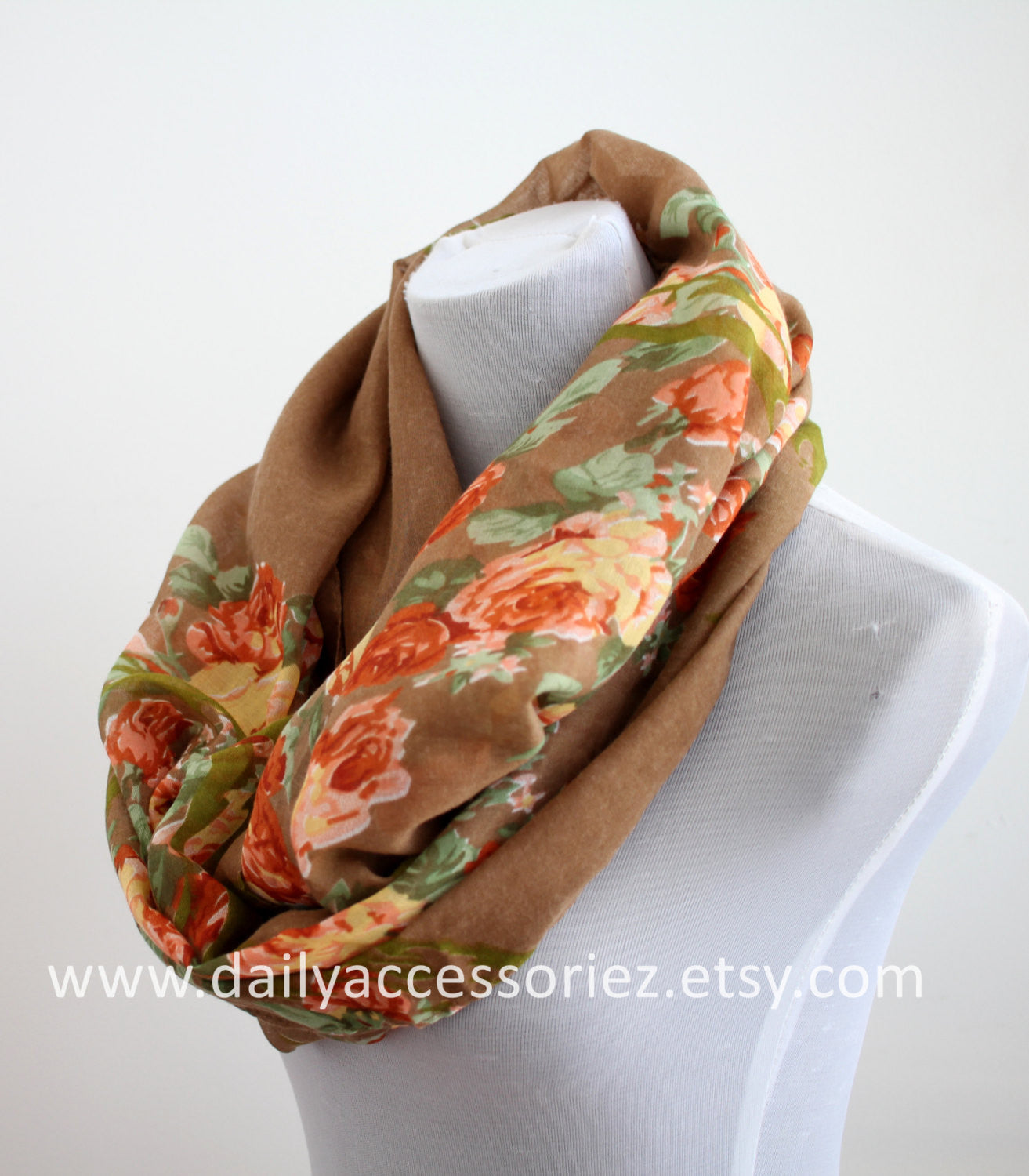Brown Rose Infinity Scarf - Bean Concept - Etsy
