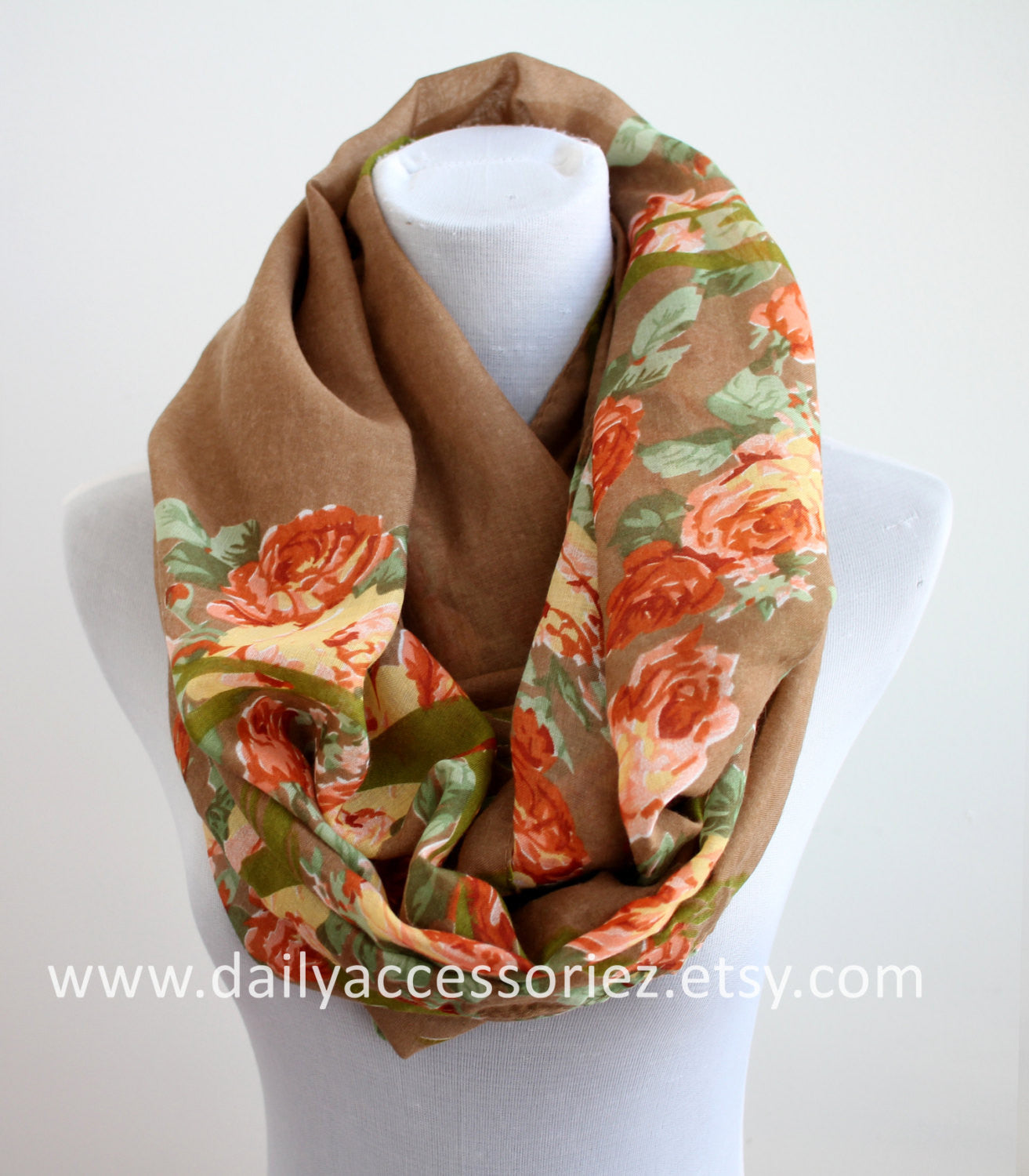 Brown Rose Infinity Scarf - Bean Concept - Etsy