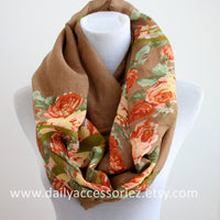Brown Rose Infinity Scarf - Bean Concept - Etsy