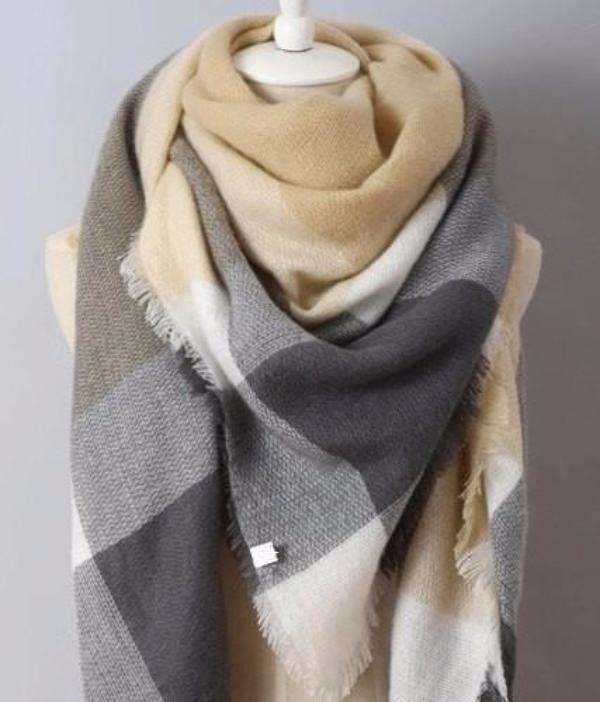 Gray and Brown Plaid Blanket Scarf - Bean Concept - Etsy