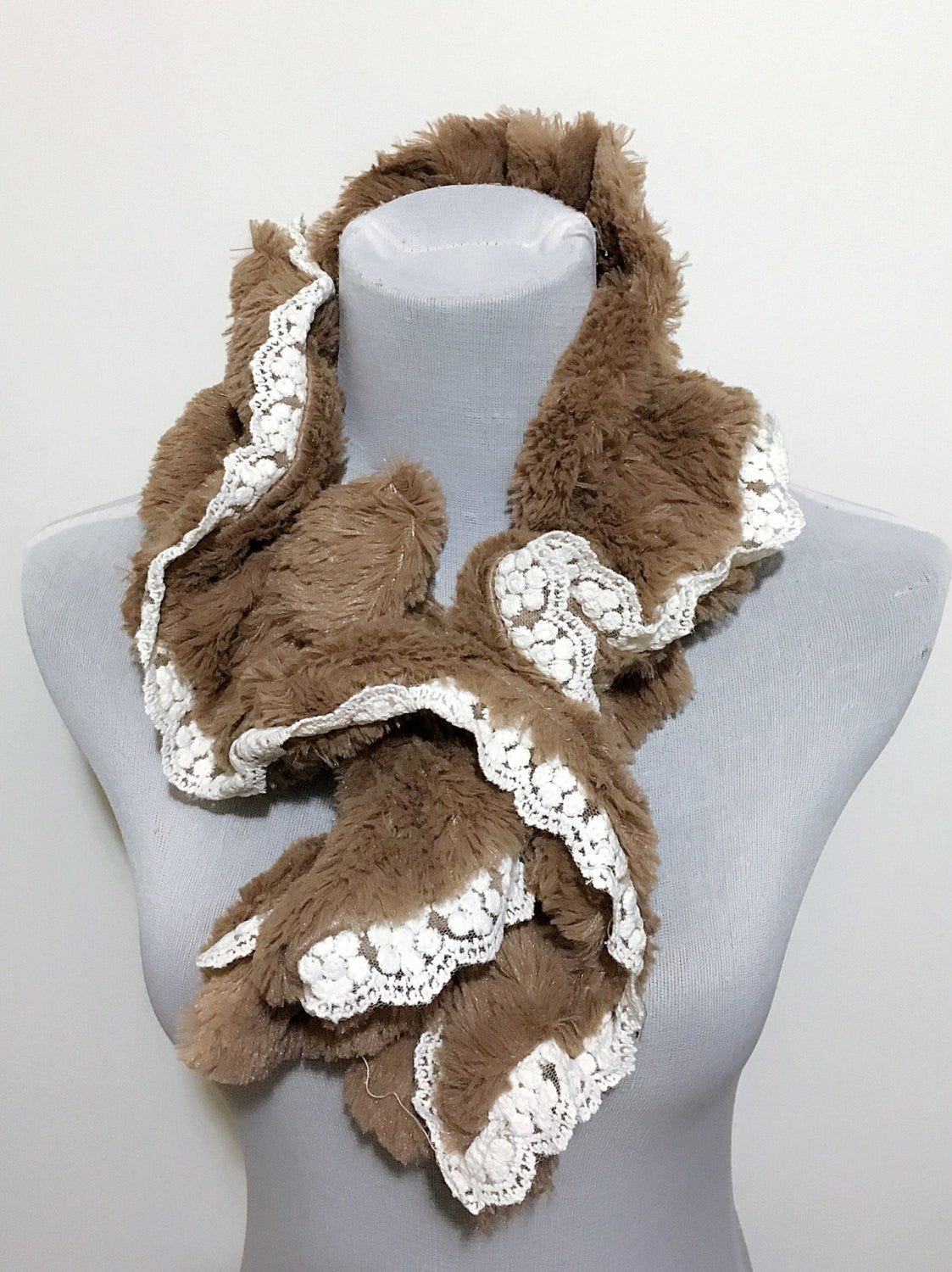 Mocha Brown Scarf with Lace Trim - Bean Concept - Etsy