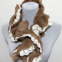 Mocha Brown Scarf with Lace Trim - Bean Concept - Etsy