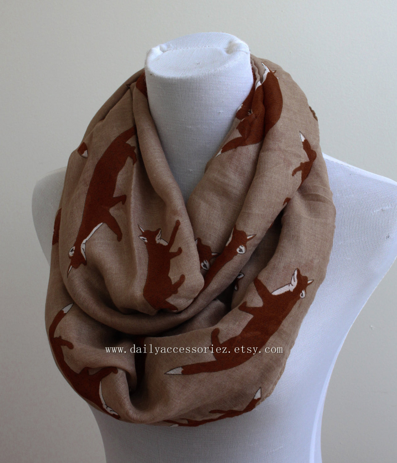Khaki Fox Infinity Scarf - Bean Concept - Etsy