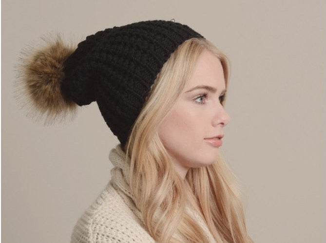 Ivory Winter Hat with Fur Pom - Bean Concept - Etsy