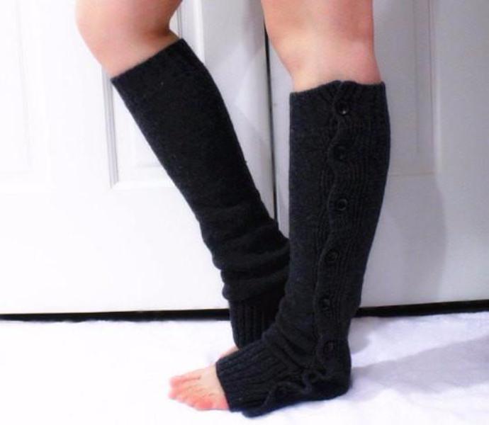 Black Chunky Knitted Leg Warmers with Buttons - Bean Concept - Etsy