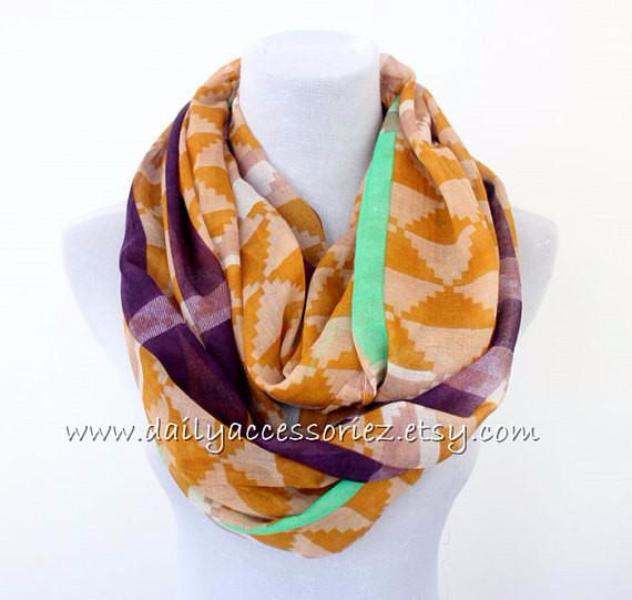 Mint Green Aztec Infinity Scarf - Bean Concept - Etsy
