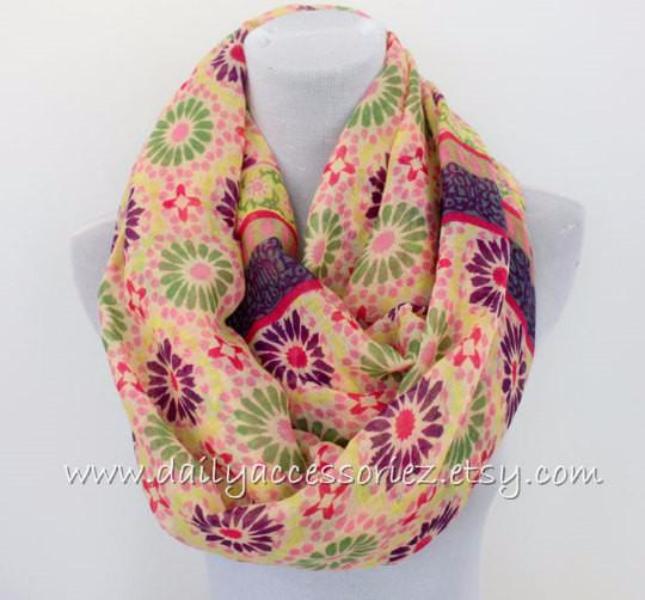 Bohemain Floral Infinity Scarf - Bean Concept - Etsy