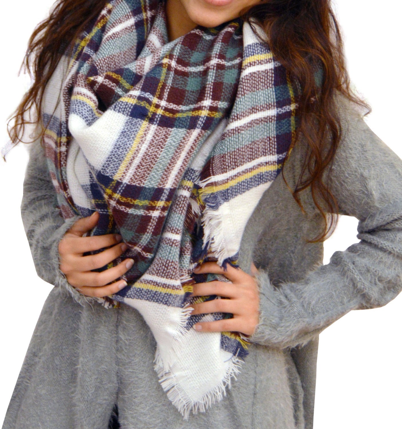 Pink Khaki Plaid Blanket Scarf - Bean Concept - Etsy