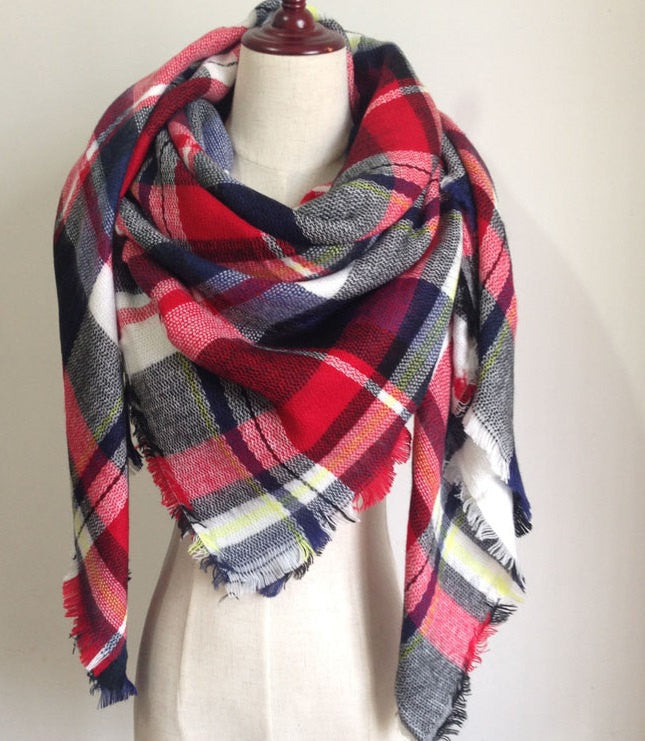 Pink Khaki Plaid Blanket Scarf - Bean Concept - Etsy