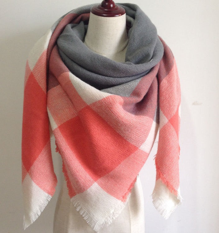 Pink Khaki Plaid Blanket Scarf - Bean Concept - Etsy