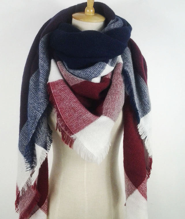 Navy and Red Plaid Tartan Blanket Scarf - Bean Concept - Etsy