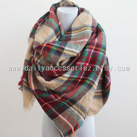 Navy and Red Plaid Tartan Blanket Scarf - Bean Concept - Etsy