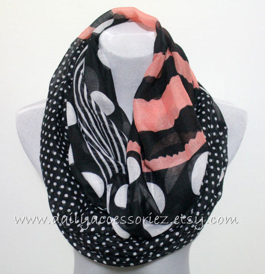 Khaki and Black Polka Dot Infinity Scarf - Bean Concept - Etsy