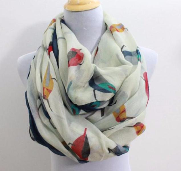 Beige Birds Infinity Scarf - Bean Concept - Etsy