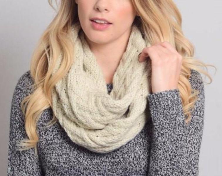 Beige Herringbone Knit Infinity Scarf - Bean Concept - Etsy