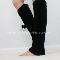 Black Pom Pom Ball Knit Leg Warmers - Bean Concept - Etsy