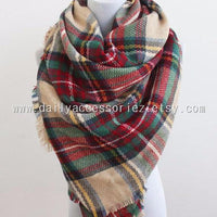 Blue Red Plaid Blanket Scarf - Bean Concept - Etsy