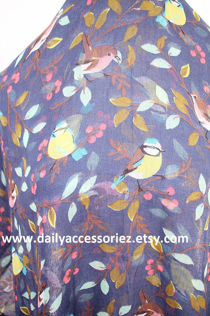 Blue Bird on Branch Infinity Scarf - Bean Concept - Etsy