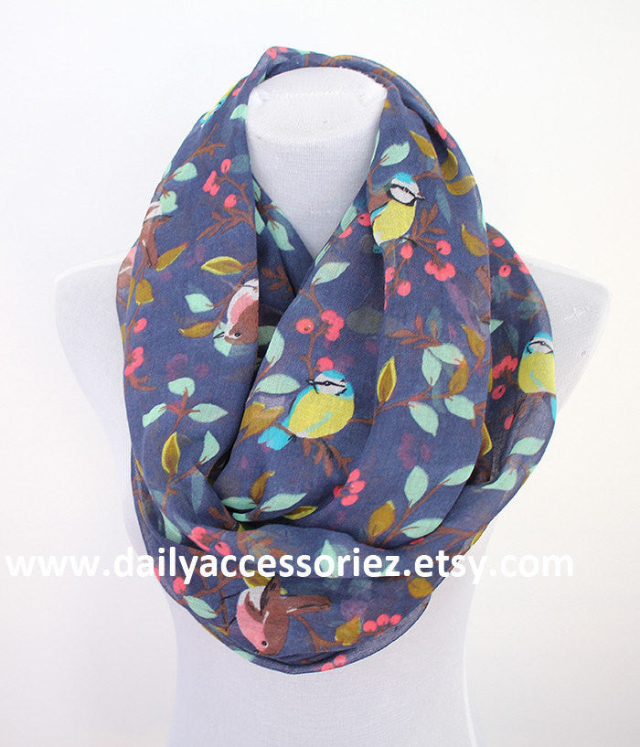 Blue Bird on Branch Infinity Scarf - Bean Concept - Etsy