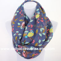 Blue Bird on Branch Infinity Scarf - Bean Concept - Etsy