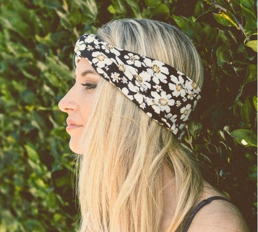 navy flower headband turban - Bean Concept - Etsy