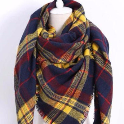 Yellow and Navy Plaid Blanket Scarf - Bean Concept - Etsy