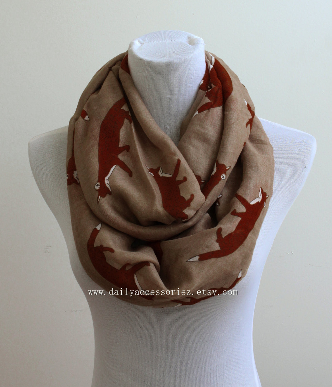 Khaki Fox Infinity Scarf - Bean Concept - Etsy