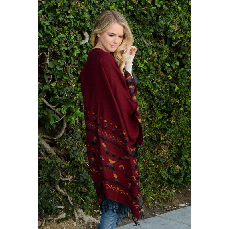 Burgundy Tribal Reversible Blanket Scarf - Bean Concept - Etsy