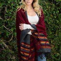 Burgundy Tribal Reversible Blanket Scarf - Bean Concept - Etsy