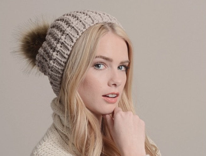 Mocha Brown Pom Pom Fur Ball Beanie - Bean Concept - Etsy