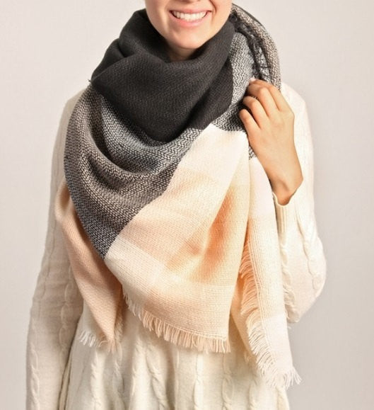 Gray and Black Plaid Blanket Scarf - Bean Concept - Etsy