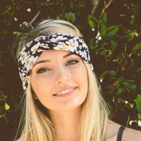 navy flower headband turban - Bean Concept - Etsy