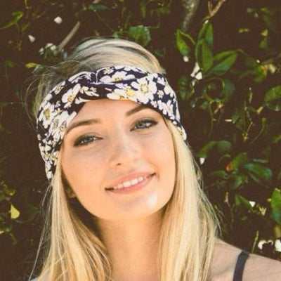 navy flower headband turban - Bean Concept - Etsy