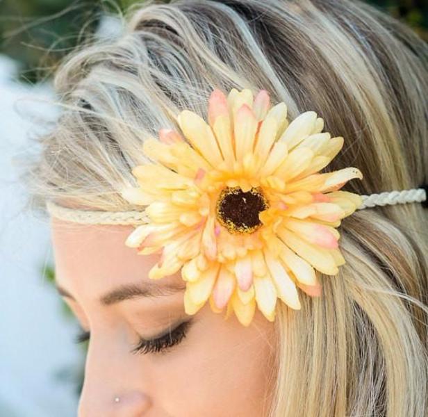 Yellow daisy flower headband - Bean Concept - Etsy