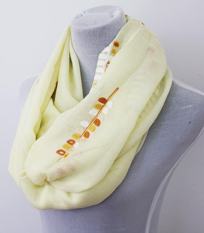 Embroidered Leaf Yellow Infinity Scarf - Bean Concept - Etsy