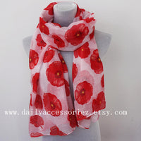 Red Poppy Brown Summer Scarf - Bean Concept - Etsy