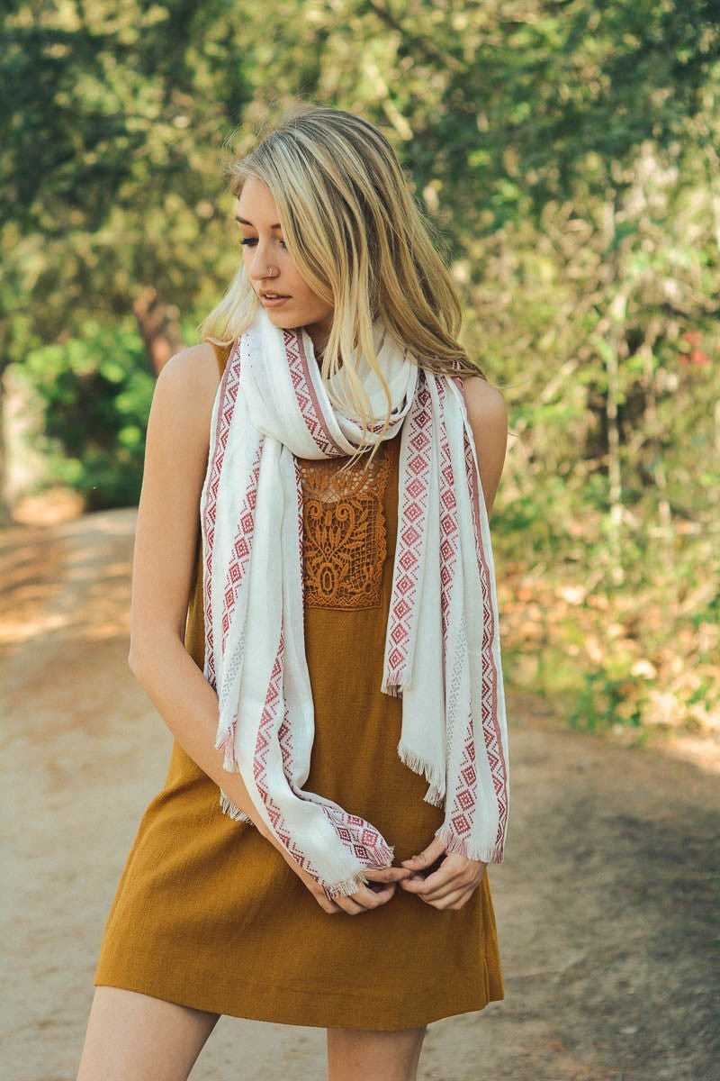 White Bohemian Fringe Scarf - Bean Concept - Etsy