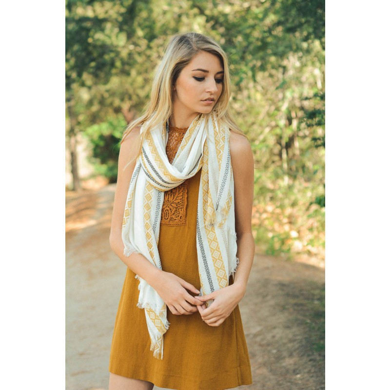 White Bohemian Fringe Scarf - Bean Concept - Etsy