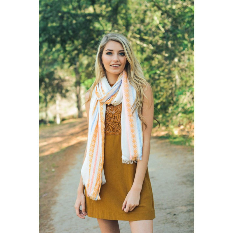 White Bohemian Fringe Scarf - Bean Concept - Etsy