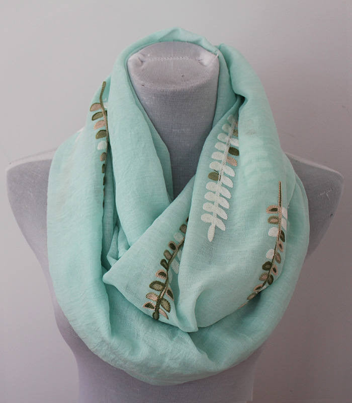 Embroidered Leaf Yellow Infinity Scarf - Bean Concept - Etsy