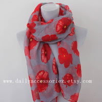 Red Poppy Brown Summer Scarf - Bean Concept - Etsy
