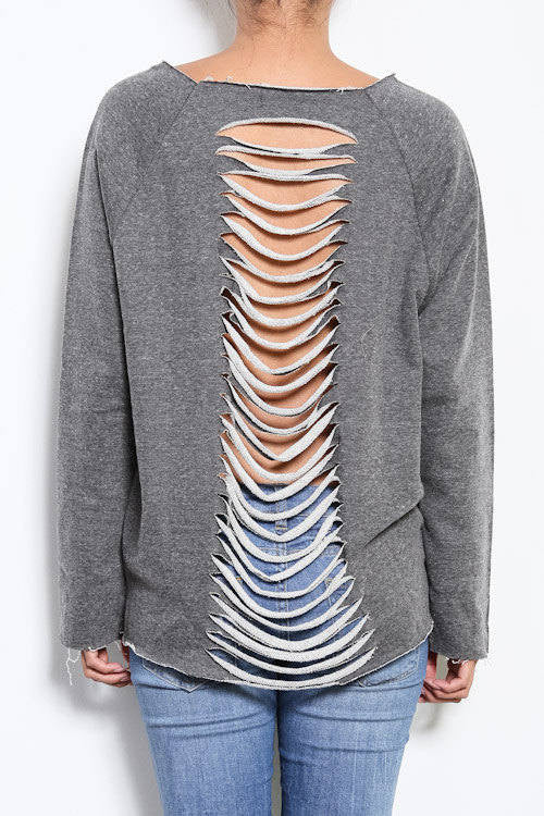 gray sweatshirt with cutout back - Bean Concept - Etsy