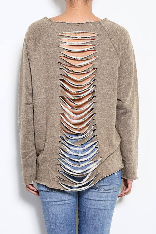 gray sweatshirt with cutout back - Bean Concept - Etsy