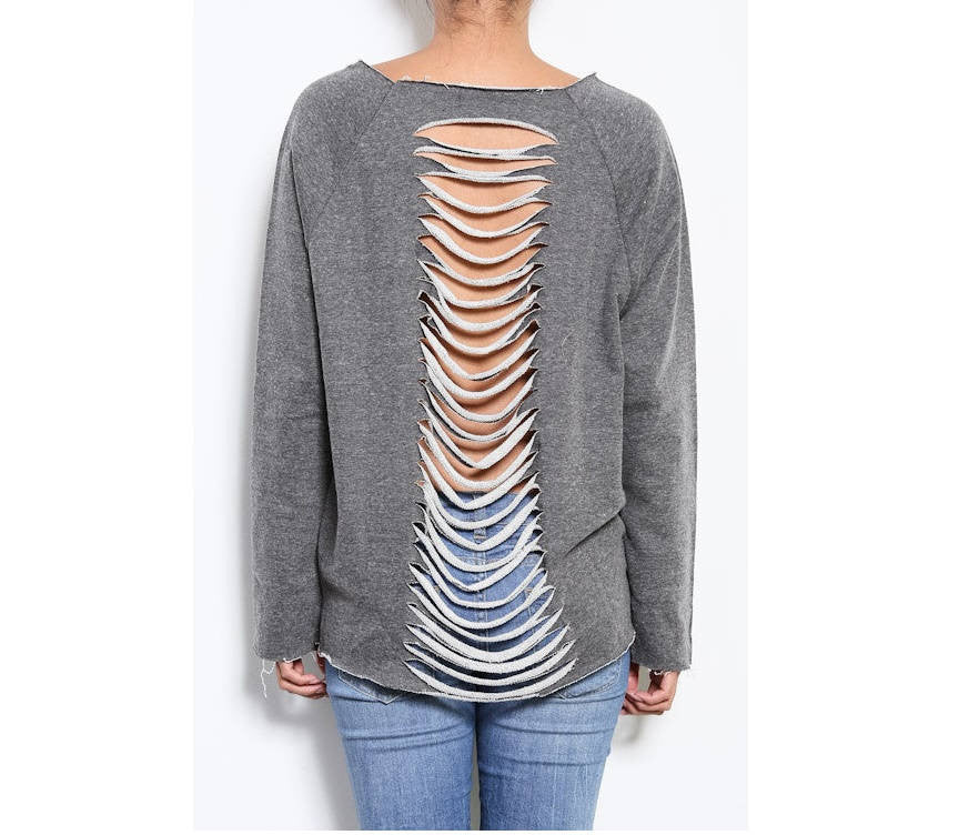 gray sweatshirt with cutout back - Bean Concept - Etsy