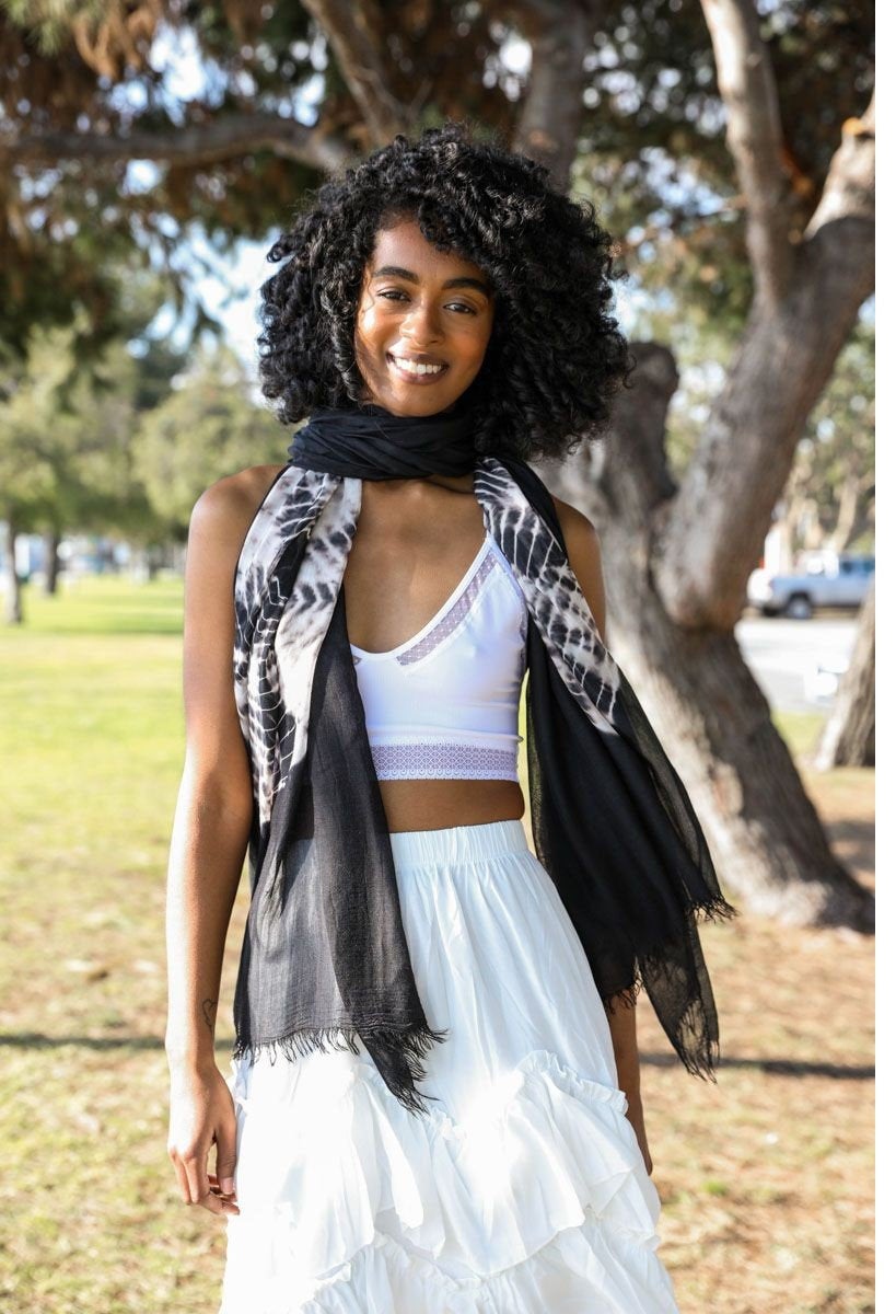 White Blue Tie Dye Scarf