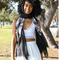 White Blue Tie Dye Scarf