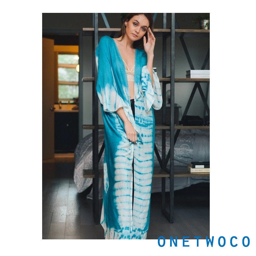 Blue Tie Dye Kimono Jacket