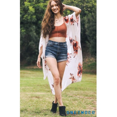White Floral Kimono Jacket